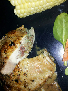 A picture of Bacon Chive Blue Cheese stuffed Pork Chops.
