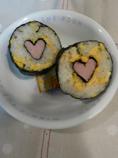 A picture of Pink Heart Sushi Rolls for Charaben.