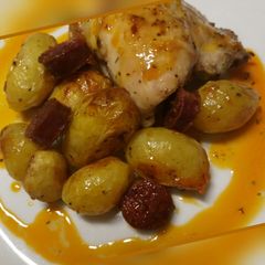 Lemon and chorizo tray bake A picture of Lemon and chorizo tray bake.