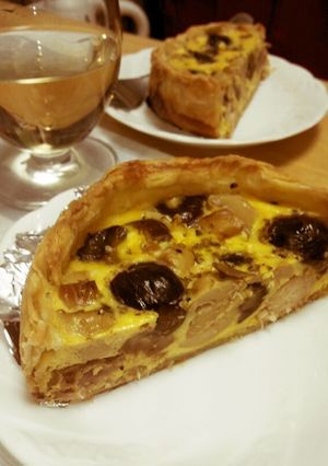 A picture of Chestnut, Chicken, and Mushroom Quiche.
