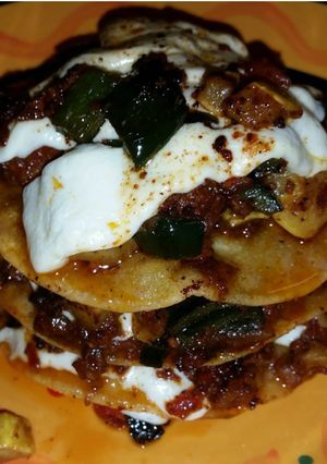 A picture of Chorizo and veggie stack.