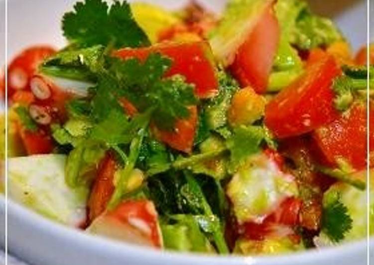 Simple Way to Make Super Quick Homemade Octopus, Avocado, and Tomato Salad with Cilantro