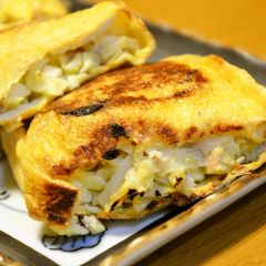 A picture of A Springtime Dish: Cabbage and Tuna Stuffed Abura-age Fried Tofu.