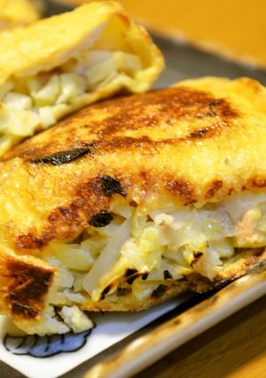 A picture of A Springtime Dish: Cabbage and Tuna Stuffed Abura-age Fried Tofu.