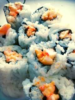 A picture of Simple Sushi rolls w/ spicy crab.