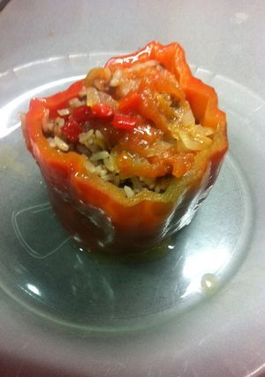 Una foto de Morrones rellenos con carne 