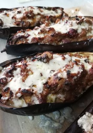 Foto principal de Berenjenas rellenas de verdura con jamón