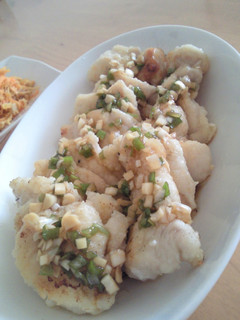 A picture of Tasty Chicken Breast with Japanese Leek and Ponzu Sauce.