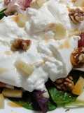 Burrata with prosciutto, honey-poached apple, and walnuts