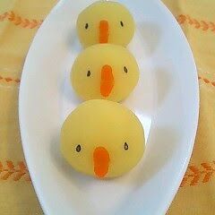 A picture of Chick-shaped Japanese Traditional Sweets.