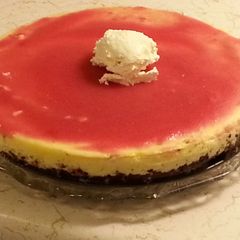 A picture of Carla halls BUTTERMILK CHEESECAKE WITH A RHUBARB GLAZE.