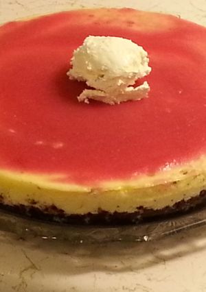 A picture of Carla halls BUTTERMILK CHEESECAKE WITH A RHUBARB GLAZE.