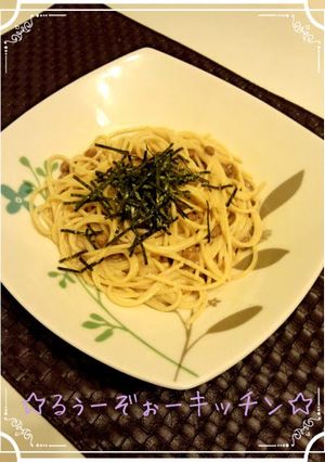 A picture of Natto-Mayo Spaghetti.