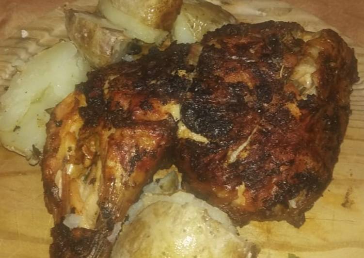 Pollo a la brasa con patatas