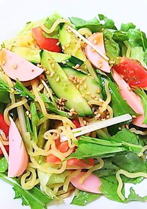 A picture of Vegetable Packed Chinese-Style Ramen Noodle Salad.