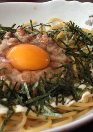 A picture of Teriyaki Mayonnaise Natto Pasta for Lunch at Home.