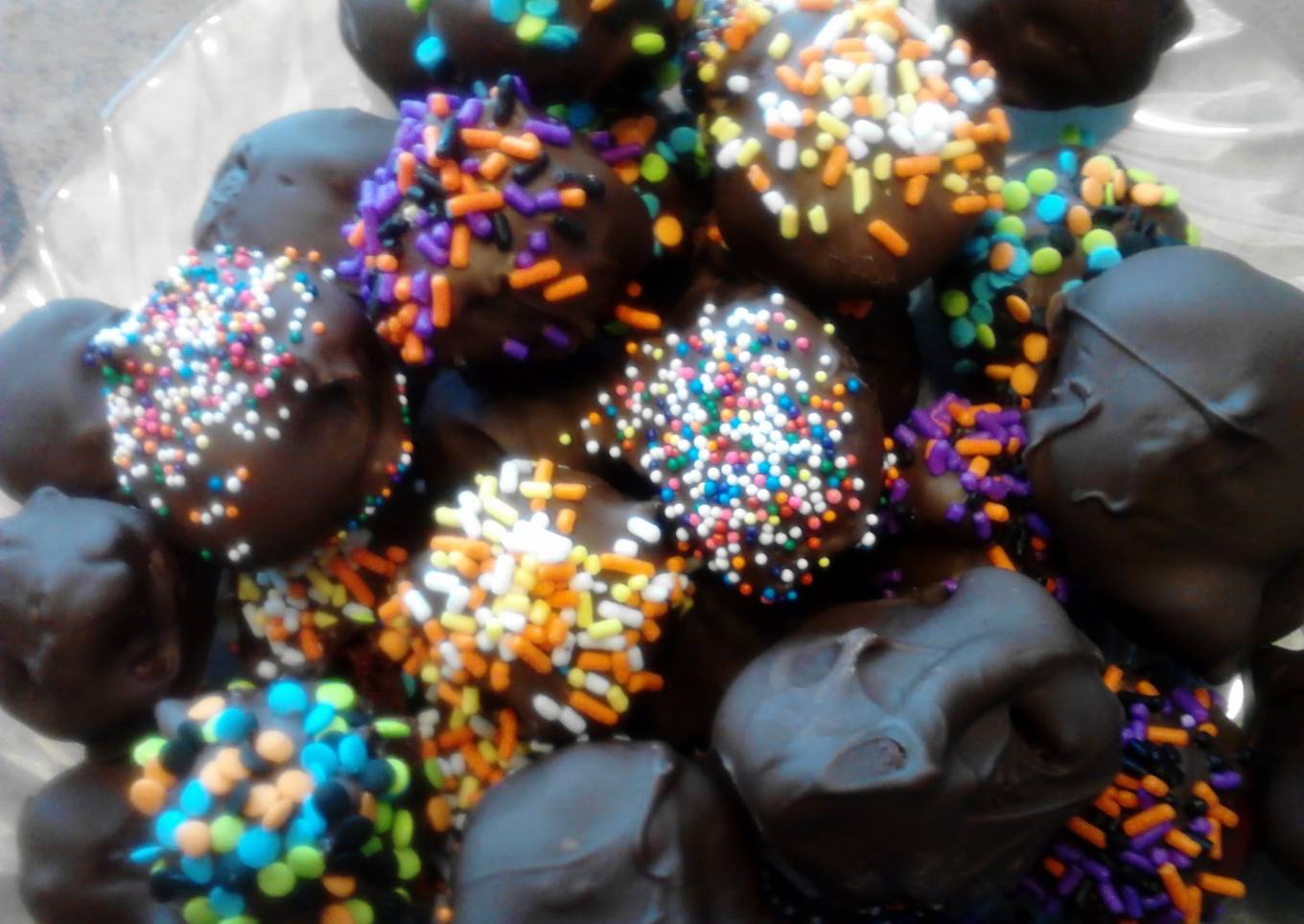 red velvet and chocolate covered fried banana balls