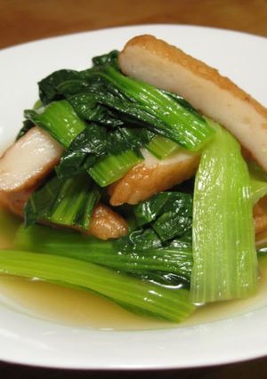 A picture of Simmered Komatsuna Greens and Satsuma-Age.
