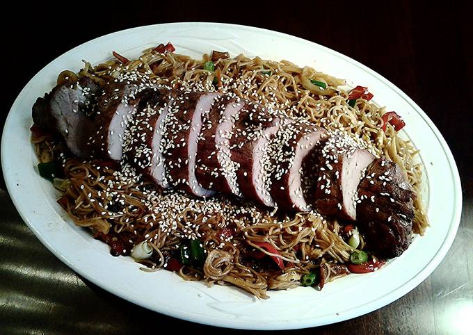 Asian Roasted Pork Tenderloin on Soba Noodles