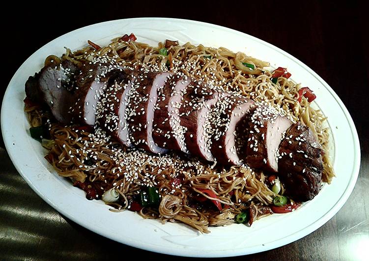 Simple Way to Prepare Award-winning Asian Roasted Pork Tenderloin on Soba Noodles