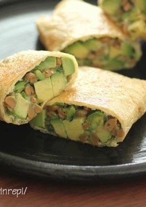 A picture of Crispy Fried Avocado and Natto Wraps.
