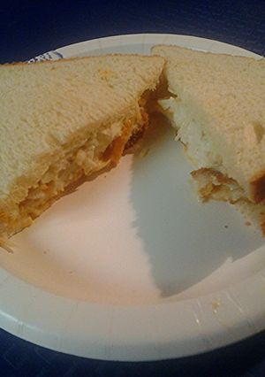 A picture of Leftover fish and coleslaw sandwiches.