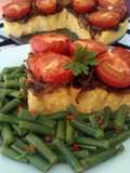 Vickys Tomato & Onion Polenta Cake w Bean Salad, GF DF EF SF NF
