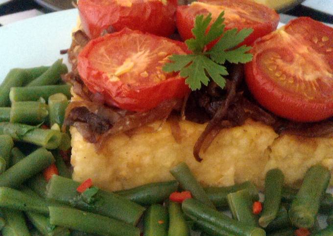 Recipe of Homemade Vickys Tomato & Onion Polenta Cake w Bean Salad