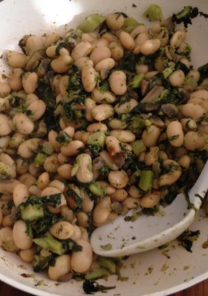A picture of White Beans With Spinach And Mushrooms.