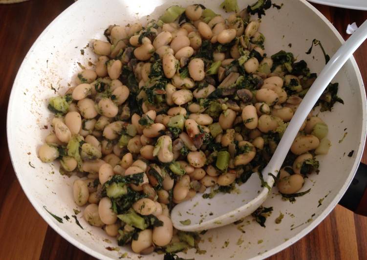 Steps to Make Perfect White Beans With Spinach And Mushrooms