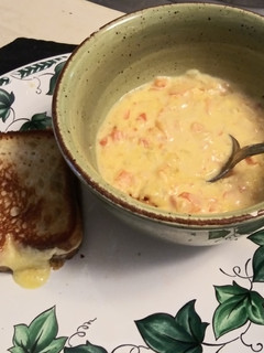 A picture of Cheesey Veggie Soup from a Mix.
