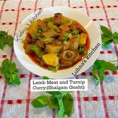 A picture of Lamb Meat and Turnip Curry:(Shalgam Gosht):.