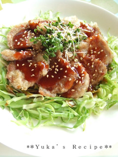 A picture of Easy Pork Tenderloin Karaage with Sweet and Spicy Sauce.