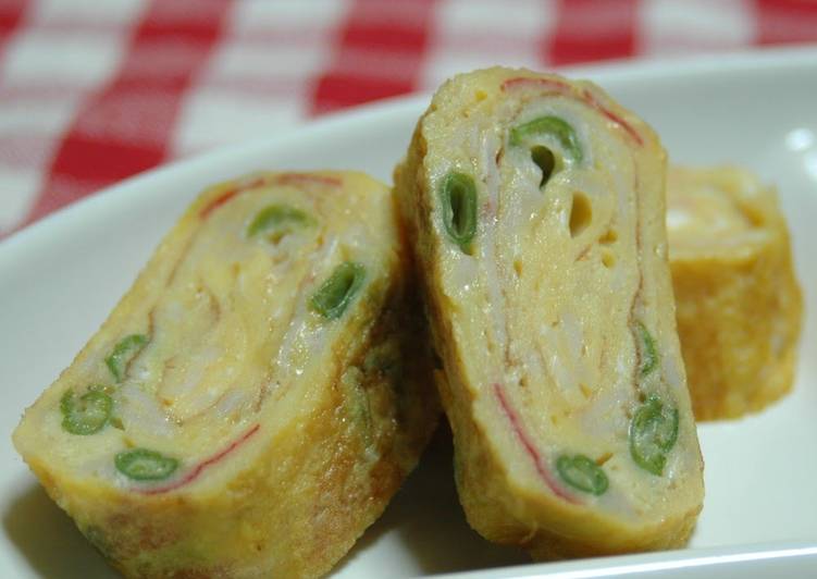 Recipe of Homemade Japanese Style Omelet for Bento with Crab Sticks and Green Beans