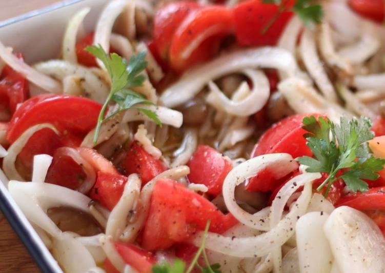 Steps to Prepare Any-night-of-the-week Marinated Shimeji Mushrooms and Tomato Summer Salad