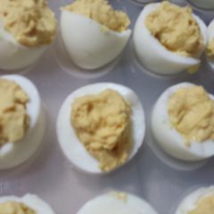 Mom's deviled eggs A picture of Mom's deviled eggs.