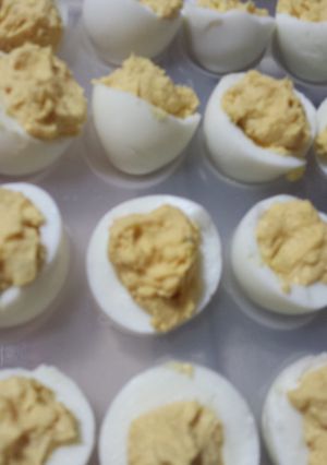 A picture of Mom's deviled eggs.