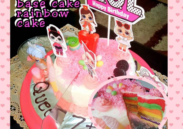 Cake Ultah tema LOL base cake rainbow cake