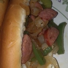 A picture of Peppers,onions&smoked sausage.
