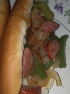 A picture of Peppers,onions&smoked sausage.