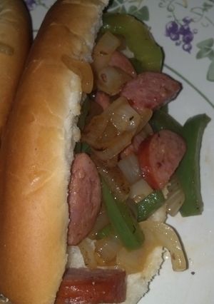 A picture of Peppers,onions&smoked sausage.
