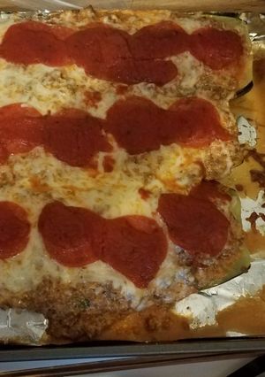 A picture of Zucchini boat lasagna.