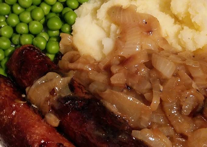 Easiest Way to Make Favorite Vickys Sausages with Mustard Mash &amp; Onion Gravy, GF DF EF SF NF