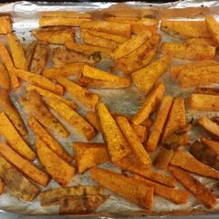 Baked sweet potato wedges A picture of Baked sweet potato wedges.