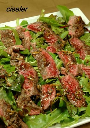A picture of Tagliata (Thin Sliced) Beef Steak Salad.