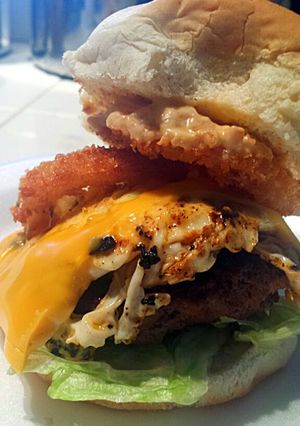 A picture of Ray's' Southwestern Breakfast Burger.