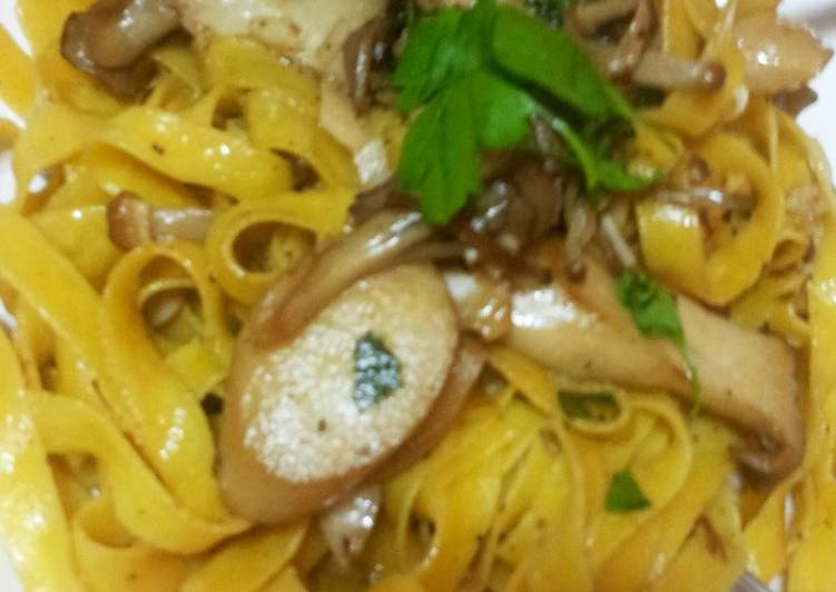 Butter Sautéed King Oyster Mushrooms on Fresh Fettuccine