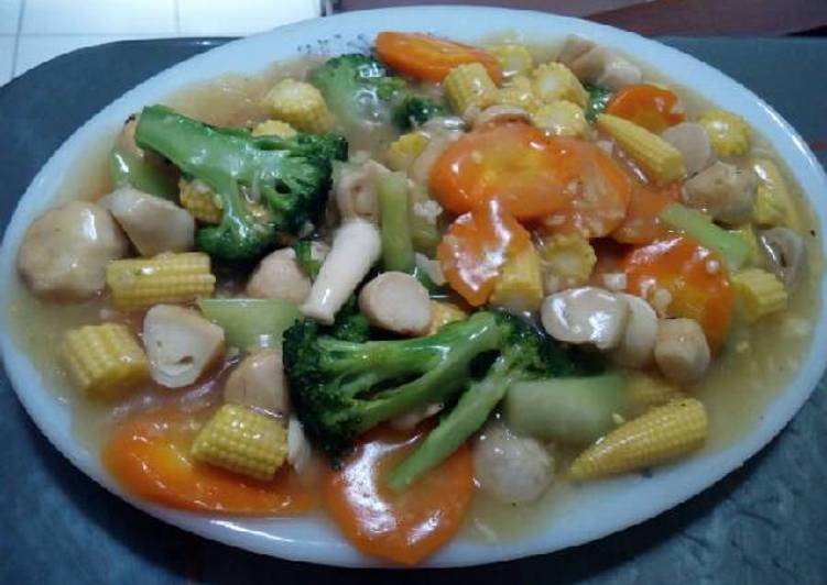 Resep Ca brokoli + jamur merang + putren + wortel Anti Gagal