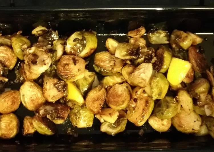 Simple Way to Make Super Quick Homemade Roasted Potatoes  and Brussels Sprouts with Lemon