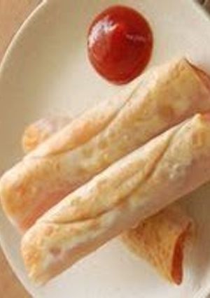A picture of Pan-fried Gyoza with Rolled Ham and Cheese.